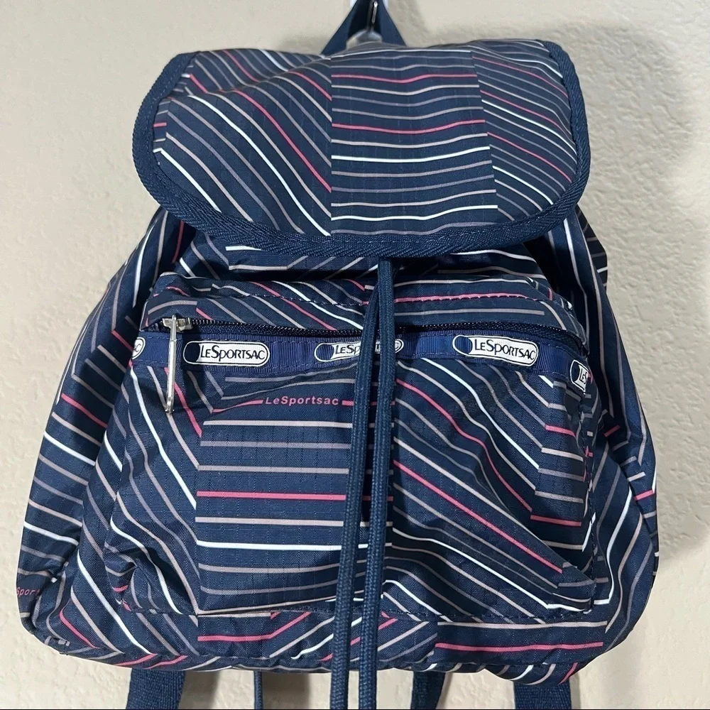 LESPORTSAC-Small Edie Drawstring Backpack Bag In Stripe Euphoria EUC Daily Use